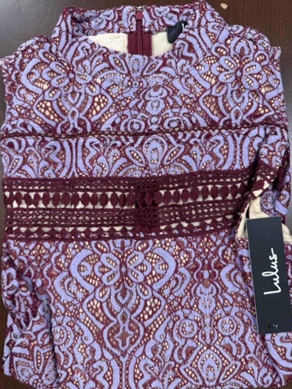 Lulus Belrose Burgundy and Lavender Lace Mini Dress NWT - Picture 5 of 8